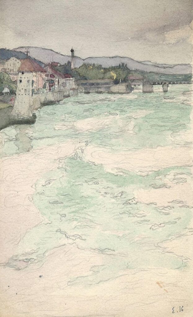 Jean-Édouard Vuillard, Paysage de Suisse (Rheinfelden), vers 1900, aquarelle et graphite, 65 x 106 mm, (collection privée)