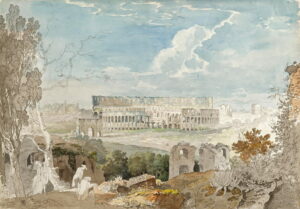 Carlo Labruzzi, *Le Colisée vu depuis le Palatin, Rome*, fin des années 1760-1780, plume et aquarelle sur des traces de crayon, 375 x 540 mm, inv. 2012-017 Photographie : Matthew Hollow